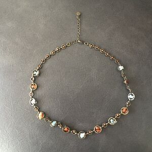 Vintage Handmade Jade & Amber Beads Chips Bronze Brass Chain Necklace Antique